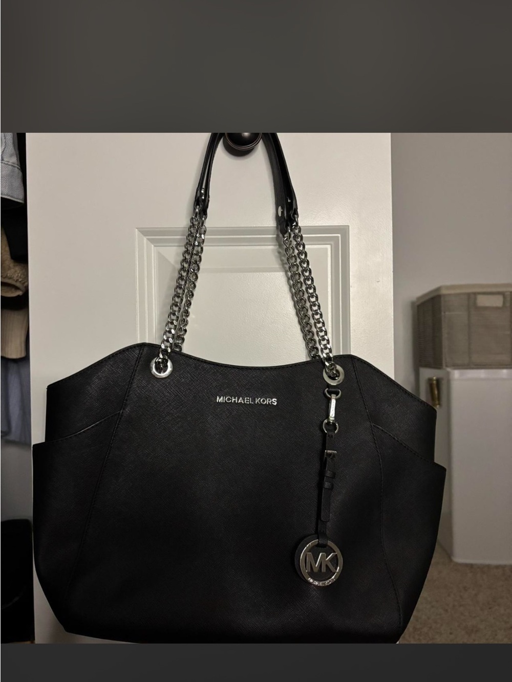 Michael Kors Black Leather Chain-Handle Tote